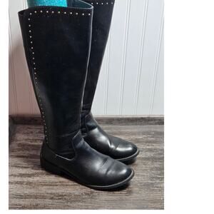 Kohl's Women's Black Faux Leather Gold Accent Tall Riding Boots Size 8.5